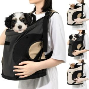 Cat Front Carrier – Pet Carrier Backpack for Cats Dogs, Breathable Adjustable Front-facing Chest Carrier with Shoulder Strap, Outdoor Travel Bag for Small Pets Daily, Beige