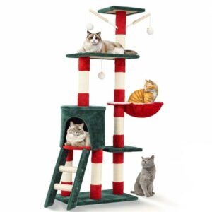 OSM 55-Inch Cat Tree Tower for Indoor Cats, Multi-Level Climbing Tower with Cat Condo, Hammock, Sisal Scratching Posts, Ladder, Perch, and Hanging Toys for Cats Up to 20 lbs