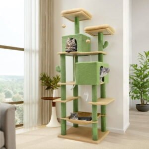 CT77F Cactus Cat Tree Tower | 76″ Extra Tall Multi-Level Cat Castle with Cozy Condos, Perches, and Interactive Toys for Large Cats | Ideal for Climbing and Scratching