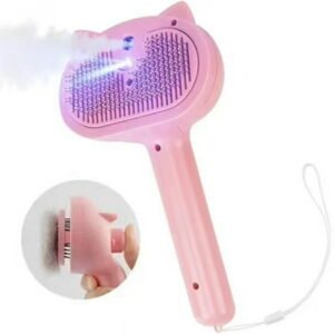 4-in-1 Self-Cleaning Pet Steam Brush for Shedding, Metal Misting Comb with Release Button, for Grooming Cats, Dogs & Long/Short Hair, Pink