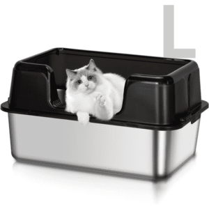 Stainless Steel Cat LitterBox,L Extra LargeEnclosure Litter Boxs forSmall Big Cats, Filter MetalHigh Sided Litter Box withScoop Mats, Non-StickyAnti-Leakage Easy Cleaning