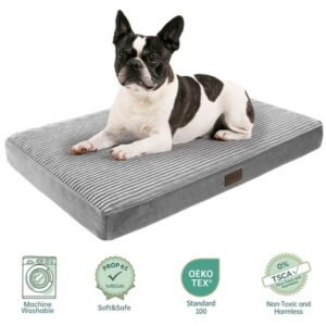 OhGeni Orthopedic Medium Dog Bed 30in, Deluxe Cat Bed for Crates, Waterproof and Washable, 25D Egg Crate Foam Pad Anti-Slip Sleeping Mat for Cats Breeds, 30″ x 20″, Gray