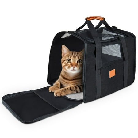 Cat Carrier Bag, AndHot Cat Carrying Case Pet Dog Carrier Soft-Sided Cat Bag Airline Approved for Medium Small Cats and Puppy up to 18lbs, Pet Carrier with Safety Zippers,Black