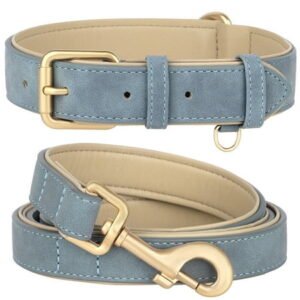 Pet Artist PU Leather Dog Collar and Leash set Soft Padded Adjustable for Pets S-XL