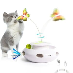 All For Paws 3-in-1 Interactive Butterfly Cat Toy with Motion Sensor, USB Re-chargeable Whack-a-Mole & Cat Ball Toy