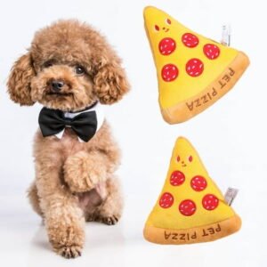 leaveforme Dog Chew Toy Scentless Stress Relief Built-in Sounder Plush Pizza Stuffed Fast Food Toy Dogs Supplies