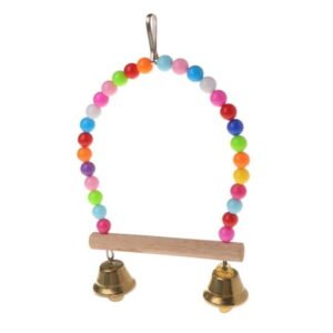 UNTERING Swing Bird Swing Wooden Perch Parrot Chewing Hanging with Bells Pet Birds Cage Toy for Small Parakeet Cockatiel