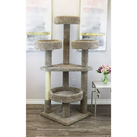 Maykoosh Artisanal Abode Modern Marvel Multi Level Tree, Floor Mountable, Carpet Material for All Cat Breeds, Climbing Pets – 26″L x 24″W x 46″H-Color:Neutral