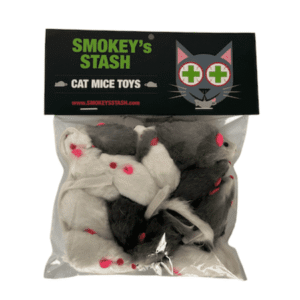 Smokey’s Stash Rabbit Fur Mouse Cat Toy 12 per Pack White and Gray Fuzzy Toys for Cats with Rattle Realistic Fake mice (12) Visit the Smokey’s Stash Store