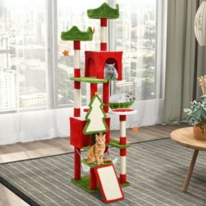 Dextrus 75″ Cat Tree Tower Condo,Multi-Level Christmas Decor Cat Climbing Tower with Top Perches, Hammock, Scratching Posts,for Indoor Kittens’ Play Center ,Chrismas Decor