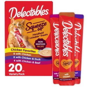 Hartz Delectables Squeeze Up Non-Seafood Variety Pack Interactive Lickable Wet Cat Treats, 0.5oz Tube (20 Count)