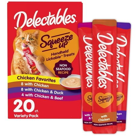 Hartz Delectables Squeeze Up Non-Seafood Variety Pack Interactive Lickable Wet Cat Treats, 0.5oz Tube (20 Count)
