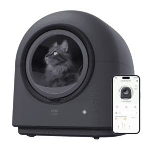 HHOLOVE TYPro Self-Cleaning Automatic Hands-Free Smart Robot Cat Litter Box with Litter Mat, Waste Bags, and Deodorizer, Black