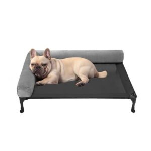 Veehoo Elevated Dog Bed with L-Shaped Removable Bolster, Black Dog Cot with Teslin Mesh, Medium