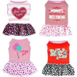 4 Pack Dog Dresses Adorable Girl Puppy Printed Dresses Pet Doggy Clothes for Small Dogs Girl Holiday Apparel Dresses(S)