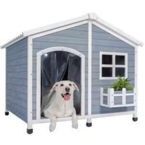 Petsfit 47″ Dog House Outdoor with Waterproof PVC Roof, Extra Large Dog House for 2 Medium Dogs, Dog House Outdoor Large Breed, XXL Dog Houses with Window, Gray