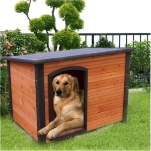 Dog Kennel with Removeable Floor for Small Medium Dogs, Wooden Rainproof SnowSun Protection Dog Cage for Outdoor and Indoor Use,Up to Size 45”,Golden Black