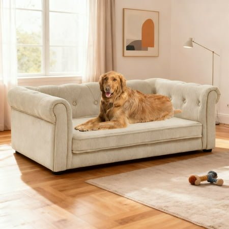 Jakoola 38.9″Large Dog Sofa, Big Pet Bed Couch for Medium and Large Dogs, 28.3″ Seat Width, Beige