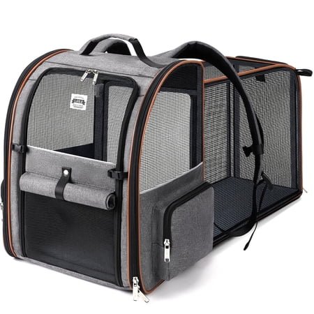 LEKE – Large Cat Backpack Carrier Expandable Pet Carrier Backpack for Small Dogs Medium Cats Fit Up to 18 Lbs, Dog Backpack Carrier, Foldable Puppy Backpack Carrier for Travel, Hiking,Grey