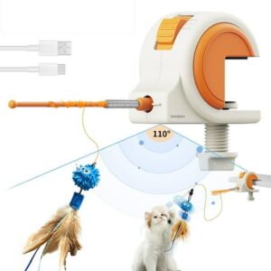Interactive Cat Toys for Indoor Cats, Automatic Electric Feather Wand Toy, Best Kitten & Adult Cat Enrichment Toy Hanging Electric Kitty Toys for Bored Cats