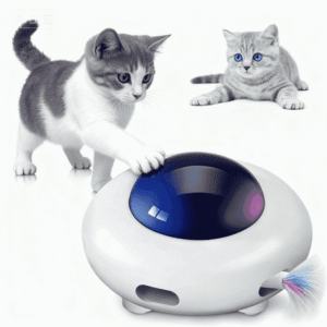 Interactive UFO Cat Toy with Rotating Feather & LED Lights, USB Rechargeable Smart Teaser for Indoor Cats, 3 Speed Modes, Automatic Play & Exercise