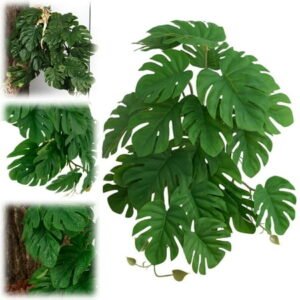 Reptile Plants for Terrarium, Artificial Hanging Plants with Suction Cup Monstera, Amphibian Habitat Decor, Reptile Terrarium Decoration