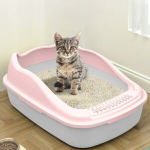 14.53×11.54×6.3 Inch Semi-Enclosed Litter Box Deodorant Tray Pet Supplies with Scoop (Pink)
