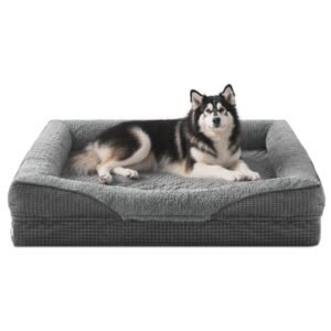 Durable Dog Sofa The Pet Bed, Washable Removable Cover with Zipper and Non-Slip Bottom Bolster, Waterproof Orthopedic Foam Dog Beds for Large Dogs, Gray, 42in