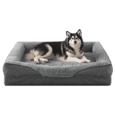 Durable Dog Sofa The Pet Bed, Washable Removable Cover with Zipper and Non-Slip Bottom Bolster, Waterproof Orthopedic Foam Dog Beds for Large Dogs, Gray, 42in
