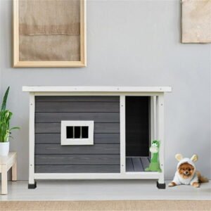 Pefilos 33″ Outdoor Puppy Dog Kennel ,Waterproof Dog Cage, Wooden Dog House for Medium Dogs with Porch Deck Cat Houses for Indoor Cats, Gray
