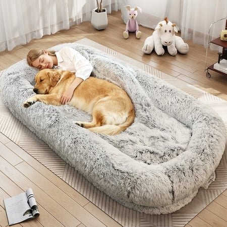 TUAREX Human Dog Bed for Adults, 76″x46″x10″ Large Human Size Dog Bed, Removable Cover, Washable, Waterproof, Orthopedic Design, Light Grey