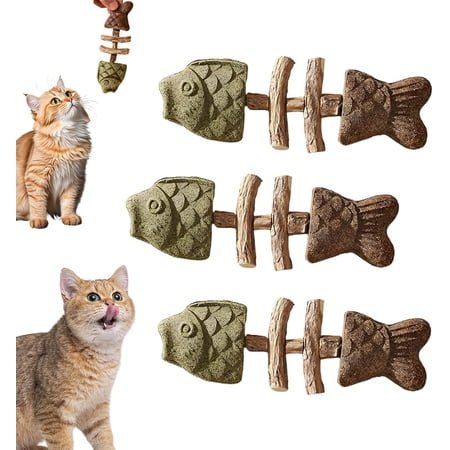 Purrident – Fix Your Cat’s Dental Health, Creative Fish Bone Cat Toy, Wooden Catnip Teeth Cleaning Stick, Natural Cat Dental Toy, Pets Cat Chew Stick, Catnip Fish Bone for Teeth Cleaning