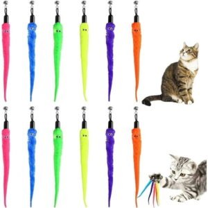 Fongwan Cat Worm Toy Refills Set with Teaser Toys, Assorted (12 Pack)