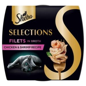 Sheba Selections Filets in Broth Adult Wet Cat Meal Complement Chicken & Shrimp Recipe, 1.3 oz. Cups, 12 Count