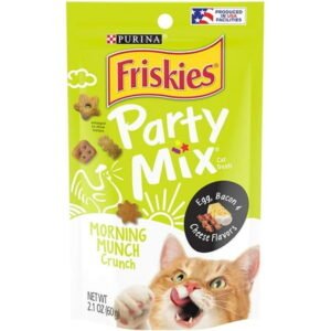 Friskies Cat Treats Party Mix Crunch Morning Munch – Made in USA, Crunchy – 10 2.1 oz Pouches