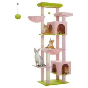 Large , 69-Inch Tall Cat Tower for Indoor Large Cats with Super Big Hammock, Cat Climbing Tree Tower with Scratching Posts, Cozy Condo House Top Perch, Pink