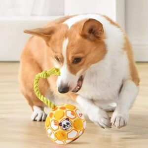 Yyuenw Cartoon Dog Plush Toy Ball with Rope, Durable Squeaky Chew Toy for Self-Play and Dental Health, Interactive Dog Ball Toys