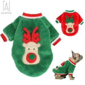 Gustave Pet Dog Clothes Winter Warm Sweater Fleece Coat Puppy Cat Small Dog Pullover Apparel Christmas Costume “M, Green”