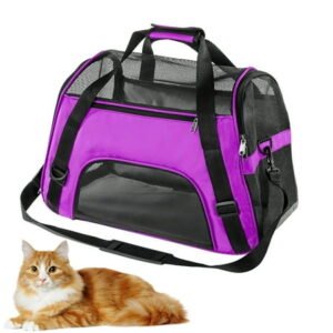 Cat Carrier, Pet Travel Carrier Airline Approved for Large Cats Dogs, Soft-Sided Comfortable Portable Foldable Pet Bag(Large, Purple)