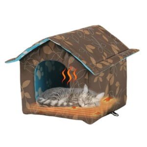 Winter Pet House with Self Warming Pad, Outdoor Indoor Weather-proof Heat Insulated Shelter Enclosure For Cats Dogs 15.75×14.96×13.77 Inch Multicolor