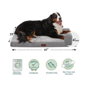 OhGeni Orthopedic Extra Large Dog Bed, Deluxe Pet Bed for Crates, Waterproof and Washable, 25D Egg Crate Foam Pad, 47″ x 29″, Gray