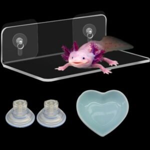 Axolotl Hammock Ledge for Aquarium with Ceramic Feeding Dish, Axolotl Tank Accessories and Reptile Ledge for Bearded Dragon