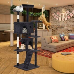 CL.HPAHKL 54In Cat Tree Tower for Large Cats, Cat Climbing Tower Cat Scratching Tree with Cat Scratching Stand, Big Cat Tree House Funny Toys for Kittens Pet(Dark Gray)