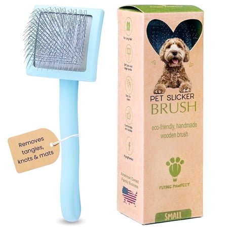 Flying Pawfect Pet Slicker Brush for Dogs – Grooming Brush for Poodles, Doodles, and Golden Retrievers (Curved Small)