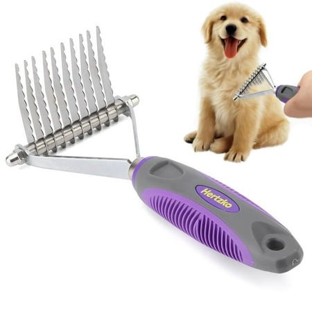 Hertzko Grooming Dematting Comb for Dogs and Cats – Stainless Steel Undercoat Rake for Shedding and Tangled Fur – Ergonomic Handle – Grooming Tool for All Coat Types