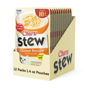 Inaba Churu Stew Senior Lickable Wet Cat Topper, 1.4 oz Pouch, 12 Pouches, Chicken