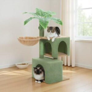 Pefilos 43″ Cat Tree for Indoor Cats, Cat Tower Climbing Tree with Cat Scratching Posts, 2 Condos and Hammock, Activity Tree for Kittens, Green