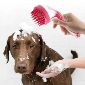 Pet Bath Brush,3x7Inch 2 in 1 Dog Bath Brush with Built-in Shampoo Dispenser,Red Pet Grooming Massage Scrubbers,Durables and Convenient,Easys to Use,for Long Short Haired Dogs Cats