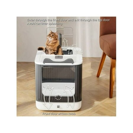 Large Fully Enclosed Drawer-Style Plastic Litter Box with Top Door and Front Door, White