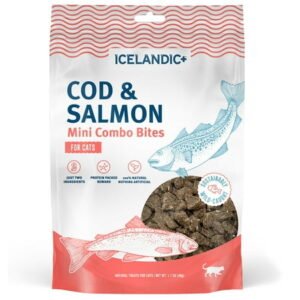 Icelandic+ Mini Combo Bites: Cod & Salmon – 1.7oz Bag – Cat Treats, .25″ Crunchy Bites, 2 Ingredient Natural Pet Snacks, No Fillers, Wild-Caught Fish